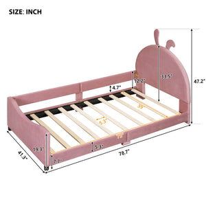 English Elm Twin Upholstered Daybed with Plush Rabbit Ear Headboard, Pink Velvet, Mid-Century Splayed Legs, 250lb Capacity WF308907AAH