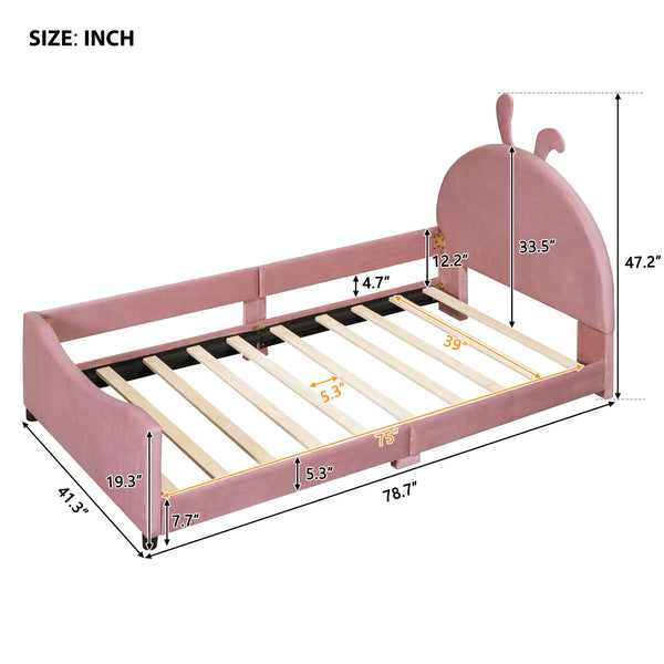 English Elm Twin Upholstered Daybed with Plush Rabbit Ear Headboard, Pink Velvet, Mid-Century Splayed Legs, 250lb Capacity WF308907AAH