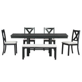 Hearth and Haven Conflux 6-Piece Extendable Dining Set with 4 Chairs and Bench, Black SP000023AAB