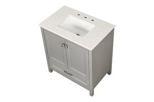 English Elm Freestanding Bathroom Vanity Solid Wood Frame Carrara Marble Top Soft Close Storage W1573S00086