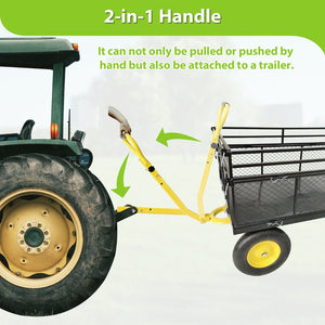 English Elm Steel Heavy Duty Garden Wagon Flatbed Utility Cart with Pneumatic Tires and Mesh Sides W1422112806