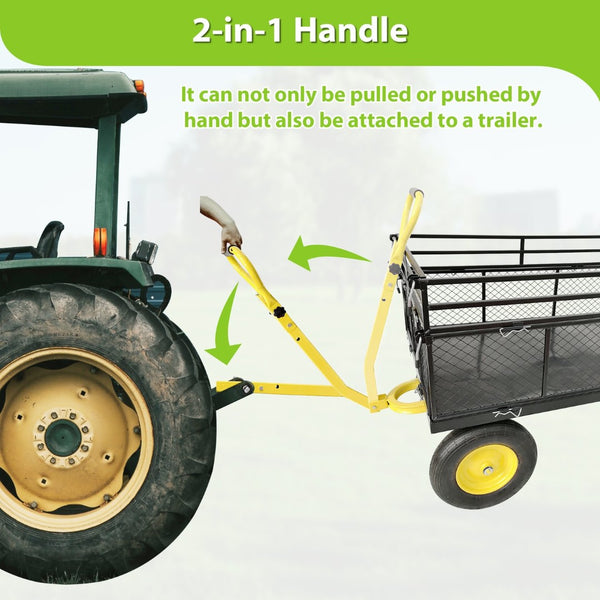 English Elm Steel Heavy Duty Garden Wagon Flatbed Utility Cart with Pneumatic Tires and Mesh Sides W1422112806