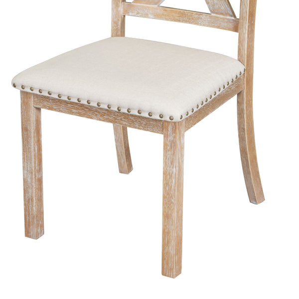 English Elm TOPMAX 82-inch Farmhouse Extendable Dining Set with Two 11" Removable Leaves, Upholstered Seats and Bench Natural N717S000023N