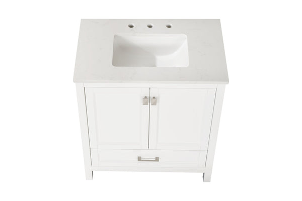 English Elm 30" Freestanding Grey Vanity Solid Wood Cabinet Carrara Marble Top Ceramic Sink W1573P237851