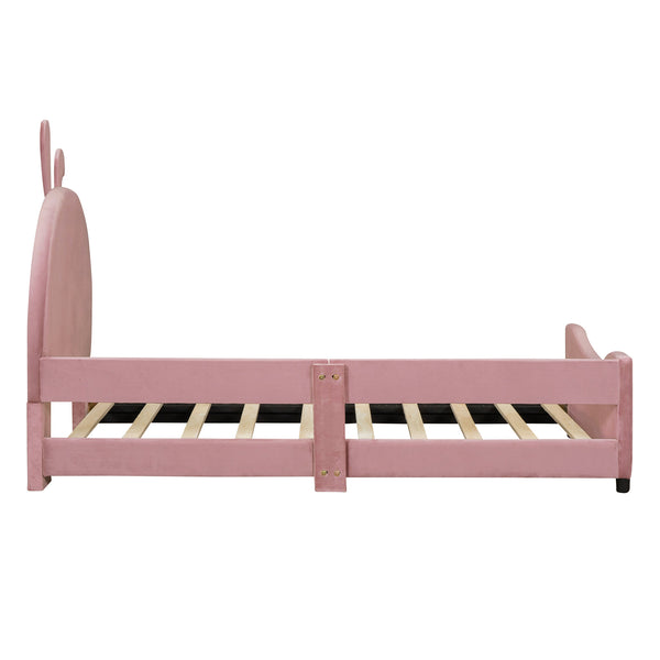 English Elm Twin Upholstered Daybed with Plush Rabbit Ear Headboard, Pink Velvet, Mid-Century Splayed Legs, 250lb Capacity WF308907AAH