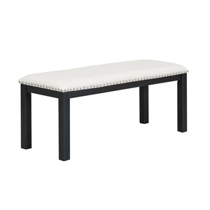 English Elm TOPMAX 82-inch Farmhouse Extendable Dining Set with Two 11" Removable Leaves, Upholstered Seats and Bench Black N717S000023B