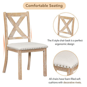 English Elm TOPMAX 82-inch Farmhouse Extendable Dining Set with Two 11" Removable Leaves, Upholstered Seats and Bench Natural N717S000023N