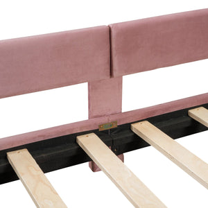 English Elm Twin Upholstered Daybed with Classic Stripe Headboard, Velvet Pine Frame, Mid-Century Splayed Legs Resting Elegance Pink WF308905AAH