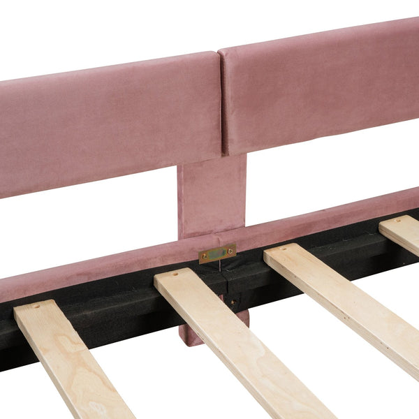 English Elm Twin Upholstered Daybed with Classic Stripe Headboard, Velvet Pine Frame, Mid-Century Splayed Legs Resting Elegance Pink WF308905AAH