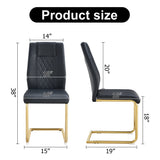 English Elm Modern Dining Chairs With Faux Leather Padded Seats, Dining Room Chairs, Gold Metal Leg Upholstered Chairs, Suitable For Kitchens, Living Rooms, Bedrooms, and Offices, Set Of 4 (Black+Pu Leather)C-001