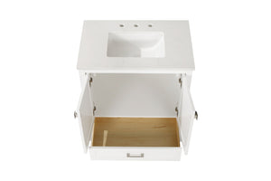 English Elm 30" Freestanding Grey Vanity Solid Wood Cabinet Carrara Marble Top Ceramic Sink W1573P237851