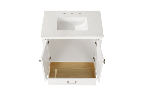 English Elm 30" Freestanding Grey Vanity Solid Wood Cabinet Carrara Marble Top Ceramic Sink W1573P237851