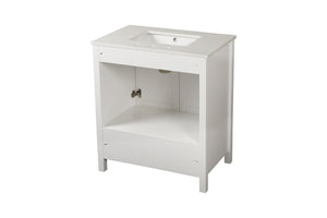 English Elm Cabinet Shaker Style Bathroom Vanity Solid Wood Frame with Soft Close Drawers W1573125212
