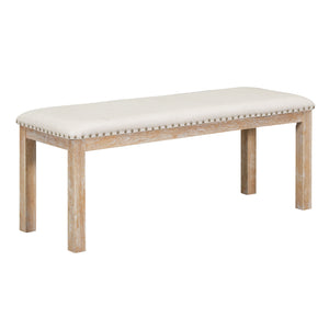 English Elm TOPMAX 82-inch Farmhouse Extendable Dining Set with Two 11" Removable Leaves, Upholstered Seats and Bench Natural N717S000023N