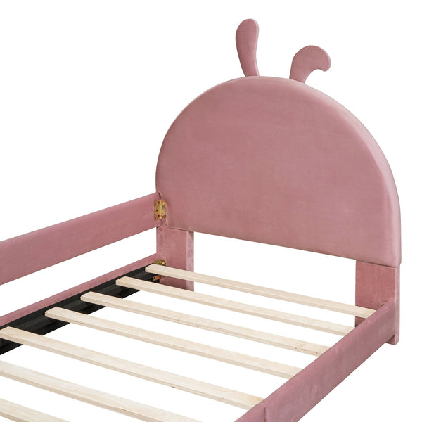 English Elm Twin Upholstered Daybed with Plush Rabbit Ear Headboard, Pink Velvet, Mid-Century Splayed Legs, 250lb Capacity WF308907AAH