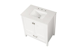 English Elm 30" Freestanding Grey Vanity Solid Wood Cabinet Carrara Marble Top Ceramic Sink W1573P237851