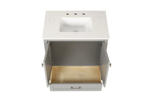 English Elm Freestanding Bathroom Vanity Solid Wood Frame Carrara Marble Top Soft Close Storage W1573S00086