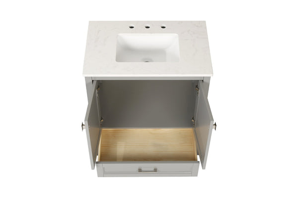 English Elm 30" Freestanding Grey Vanity Solid Wood Cabinet Carrara Marble Top Ceramic Sink W1573P237850