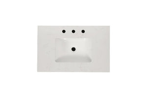 English Elm Freestanding Bathroom Vanity Solid Wood Frame Carrara Marble Top Soft Close Storage W1573S00086