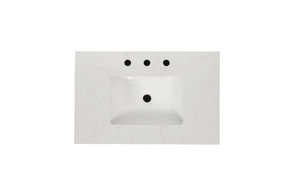 English Elm Freestanding Bathroom Vanity Solid Wood Frame Carrara Marble Top Soft Close Storage W1573S00086
