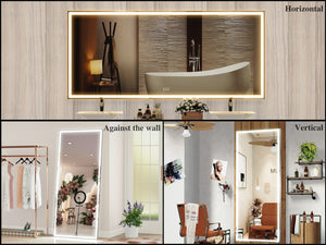 English Elm 72X32 Oversized LED Bathroom Mirror with 3-Mode Touch Light, IP44 Waterproof Aluminum Frame, Silver W708115598