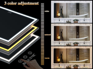 English Elm 72X32 Oversized LED Bathroom Mirror with 3-Mode Touch Light, IP44 Waterproof Aluminum Frame, Silver W708115598