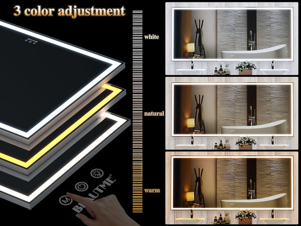 English Elm 72X32 Oversized LED Bathroom Mirror with 3-Mode Touch Light, IP44 Waterproof Aluminum Frame, Silver W708115598