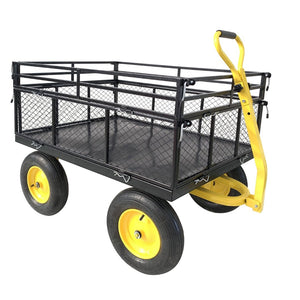 English Elm Steel Heavy Duty Garden Wagon Flatbed Utility Cart with Pneumatic Tires and Mesh Sides W1422112806