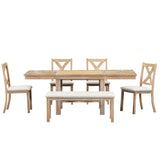 Hearth and Haven Conflux 6-Piece Extendable Dining Set with 4 Chairs and Bench, Natural SP000023AAN