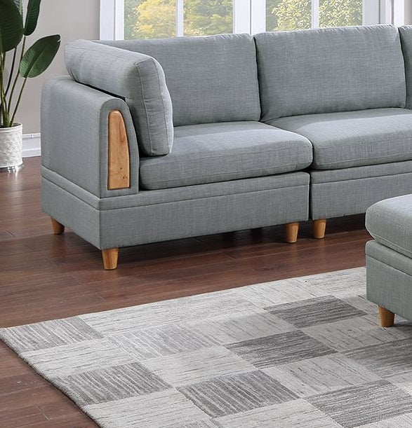 English Elm Living Room Furniture 7-Piece Modular Sofa Set In Light Grey Fabric - Stylish, Versatile Seating Solution B011S00474