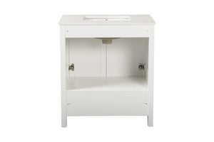English Elm 30" Freestanding Grey Vanity Solid Wood Cabinet Carrara Marble Top Ceramic Sink W1573P237851