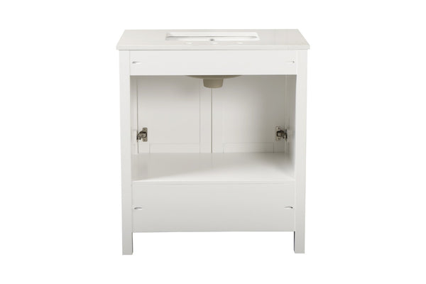 English Elm 30" Freestanding Grey Vanity Solid Wood Cabinet Carrara Marble Top Ceramic Sink W1573P237851