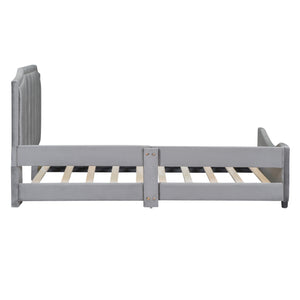 English Elm Twin Upholstered Daybed with Classic Stripe Headboard, Velvet Pine Frame, Mid-Century Splayed Legs Resting Elegance Gray WF308905AAE