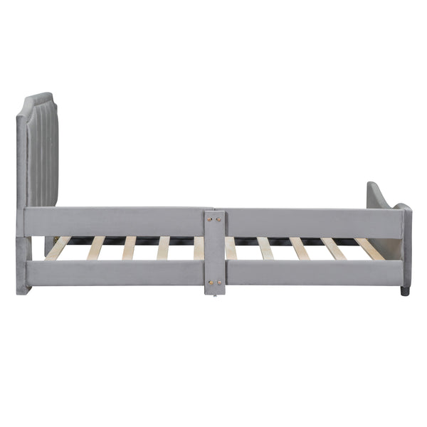 English Elm Twin Upholstered Daybed with Classic Stripe Headboard, Velvet Pine Frame, Mid-Century Splayed Legs Resting Elegance Gray WF308905AAE