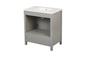 English Elm Freestanding Bathroom Vanity Solid Wood Frame Carrara Marble Top Soft Close Storage W1573S00086