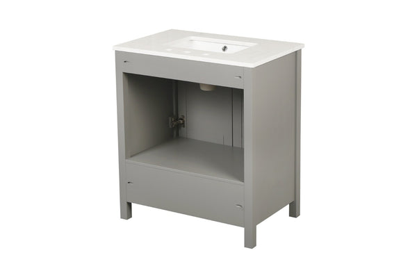 English Elm Freestanding Bathroom Vanity Solid Wood Frame Carrara Marble Top Soft Close Storage W1573S00086