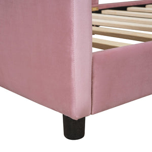 English Elm Twin Upholstered Daybed with Plush Rabbit Ear Headboard, Pink Velvet, Mid-Century Splayed Legs, 250lb Capacity WF308907AAH
