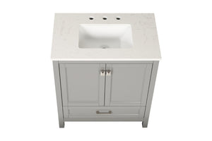 English Elm Freestanding Bathroom Vanity Solid Wood Frame Carrara Marble Top Soft Close Storage W1573S00086