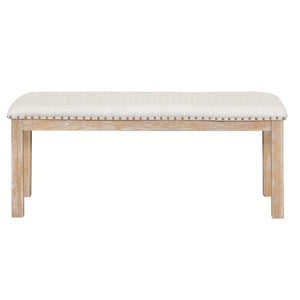 English Elm TOPMAX 82-inch Farmhouse Extendable Dining Set with Two 11" Removable Leaves, Upholstered Seats and Bench Natural N717S000023N