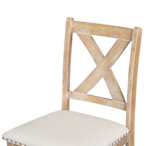 English Elm TOPMAX 82-inch Farmhouse Extendable Dining Set with Two 11" Removable Leaves, Upholstered Seats and Bench Natural N717S000023N