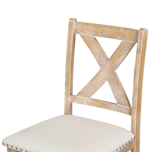 English Elm TOPMAX 82-inch Farmhouse Extendable Dining Set with Two 11" Removable Leaves, Upholstered Seats and Bench Natural N717S000023N