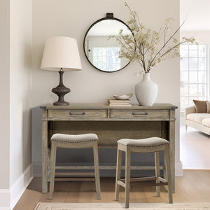 English Elm Occasional Madison Park Belfast Counter Table with 2 Drawers, Solid Wood Veneer, Reclaimed Natural Finish B035118617