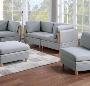 English Elm Living Room Furniture 7-Piece Modular Sofa Set In Light Grey Fabric - Stylish, Versatile Seating Solution B011S00474