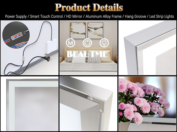 English Elm 72X32 Oversized LED Bathroom Mirror with 3-Mode Touch Light, IP44 Waterproof Aluminum Frame, Silver W708115598