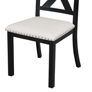 English Elm TOPMAX 82-inch Farmhouse Extendable Dining Set with Two 11" Removable Leaves, Upholstered Seats and Bench Black N717S000023B