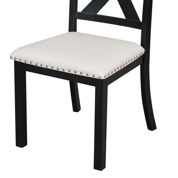 English Elm TOPMAX 82-inch Farmhouse Extendable Dining Set with Two 11" Removable Leaves, Upholstered Seats and Bench Black N717S000023B