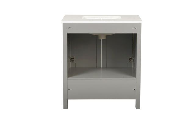 English Elm 30" Freestanding Grey Vanity Solid Wood Cabinet Carrara Marble Top Ceramic Sink W1573P237850