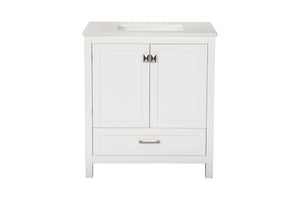 English Elm Cabinet Shaker Style Bathroom Vanity Solid Wood Frame with Soft Close Drawers W1573125212