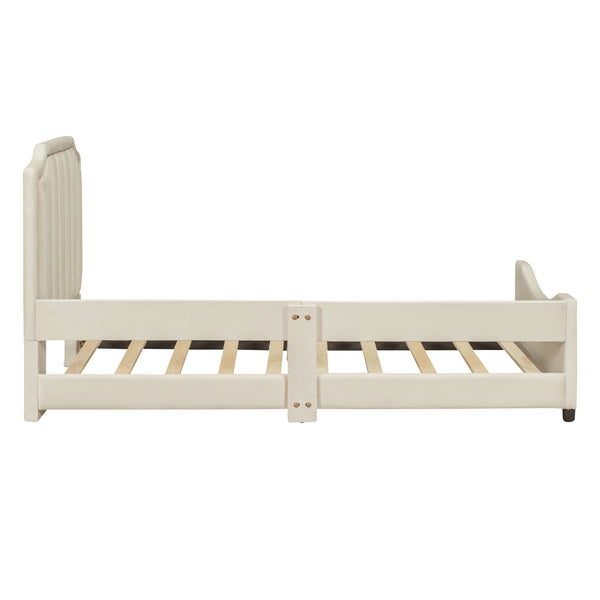 English Elm Twin Upholstered Daybed with Classic Stripe Headboard, Velvet Pine Frame, Mid-Century Splayed Legs Resting Elegance Beige WF308905AAA