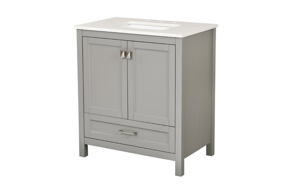 English Elm Freestanding Bathroom Vanity Solid Wood Frame Carrara Marble Top Soft Close Storage W1573S00086